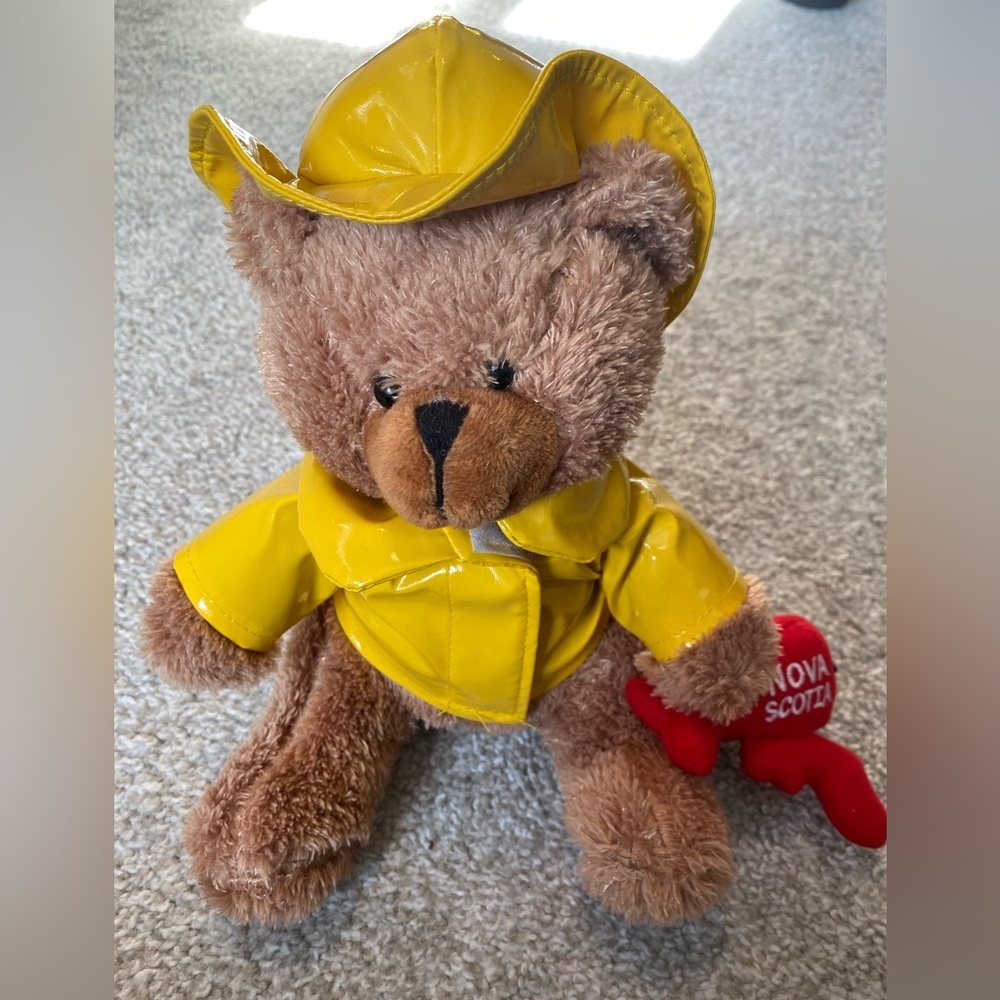 Charming Yellow Raincoat Teddy Bear with Nova Scotia lobster